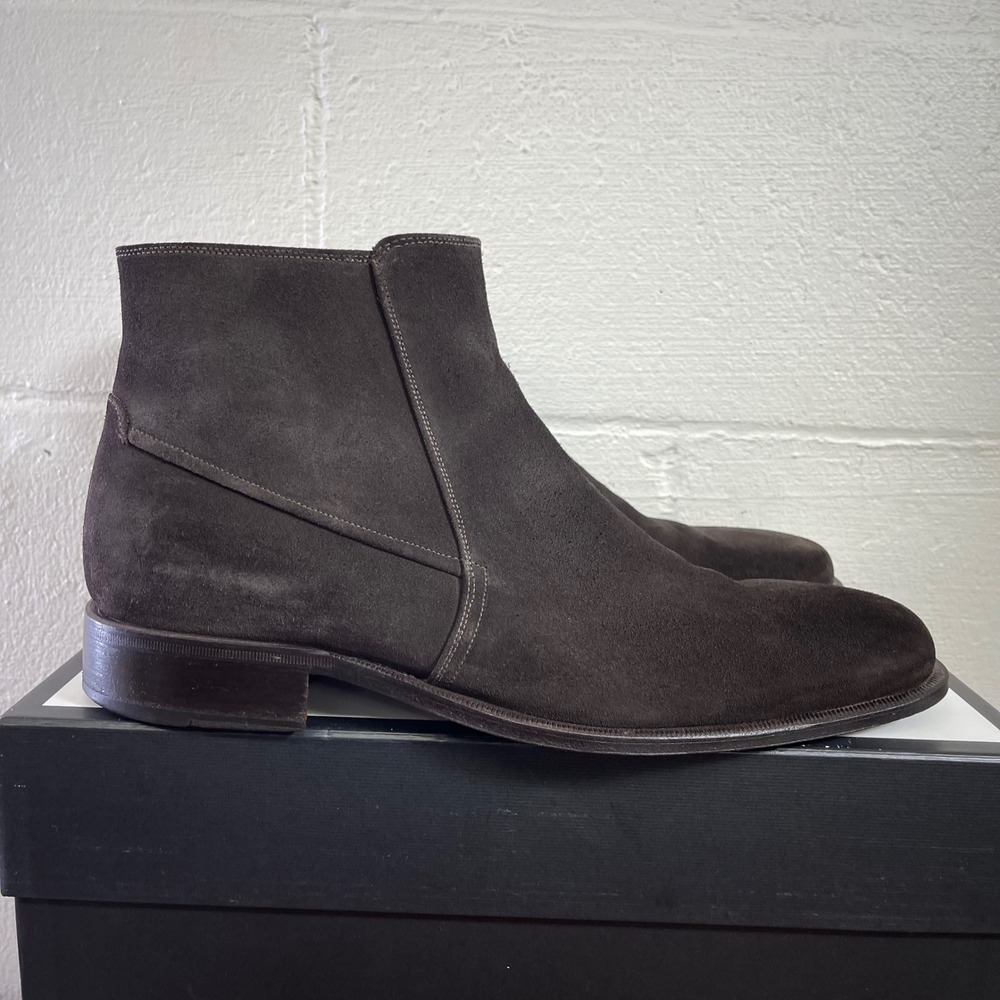Bruno Magli Rangle M00338 Brown Suede Side Zip Ankle Boots Pull On Men's 12 M